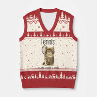 Funny Cat Plays Tennis V-Neck Knit Sweater Vest Because Murder Is Wrong - Wonder Print Shop