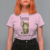 Funny Cat Plays Tennis T Shirt For Women Because Murder Is Wrong - Wonder Print Shop
