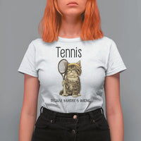 Funny Cat Plays Tennis T Shirt For Women Because Murder Is Wrong - Wonder Print Shop