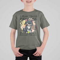 Funny Cat Plays Tennis T Shirt For Kid Because Punching People Is Against The Law - Wonder Print Shop