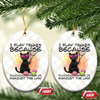 Because Punching People Is Against The Law Ceramic Ornament Funny Tennis Cat Gift - Wonder Print Shop