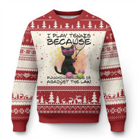 Because Punching People Is Against The Law Ugly Christmas Sweater Funny Tennis Cat Gift - Wonder Print Shop