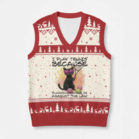 Because Punching People Is Against The Law V-Neck Knit Sweater Vest Funny Tennis Cat Gift - Wonder Print Shop