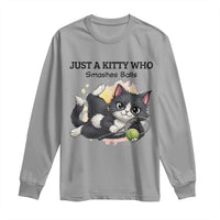 Just A Kitty Who Smashes Balls Long Sleeve Shirt Funny Tennis Cat Gift - Wonder Print Shop