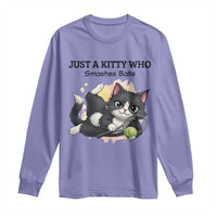 Just A Kitty Who Smashes Balls Long Sleeve Shirt Funny Tennis Cat Gift - Wonder Print Shop