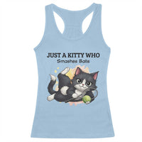 Just A Kitty Who Smashes Balls Racerback Tank Top Funny Tennis Cat Gift - Wonder Print Shop