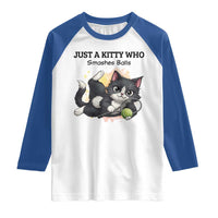 Just A Kitty Who Smashes Balls Raglan Shirt Funny Tennis Cat Gift - Wonder Print Shop