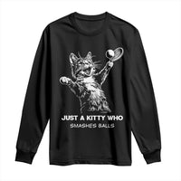 Funny Cat Plays Tennis Long Sleeve Shirt Just A Kitty Who Smashes Balls - Wonder Print Shop