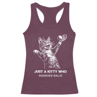Funny Cat Plays Tennis Racerback Tank Top Just A Kitty Who Smashes Balls - Wonder Print Shop