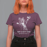 Funny Cat Plays Tennis T Shirt For Women Just A Kitty Who Smashes Balls - Wonder Print Shop