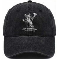 Funny Cat Plays Tennis Washed Cotton Baseball Cap Just A Kitty Who Smashes Balls