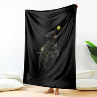 Playful Black Labrador Fetching Chasing Tennis Ball Throw Blanket - Wonder Print Shop
