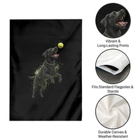 Playful Black Labrador Fetching Chasing Tennis Ball Garden Flag - Wonder Print Shop