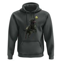 Playful Black Labrador Fetching Chasing Tennis Ball Hoodie - Wonder Print Shop