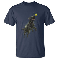 Playful Black Labrador Fetching Chasing Tennis Ball T Shirt - Wonder Print Shop