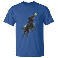 Playful Black Labrador Fetching Chasing Tennis Ball T Shirt - Wonder Print Shop
