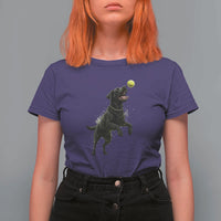 Playful Black Labrador Fetching Chasing Tennis Ball T Shirt For Women - Wonder Print Shop