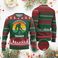 Id Rather Be Playing Tennis Ugly Christmas Sweater Vintage Retro Bigfoot Tennis Player Gift - Wonder Print Shop