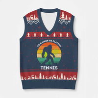 Id Rather Be Playing Tennis V-Neck Knit Sweater Vest Vintage Retro Bigfoot Tennis Player Gift - Wonder Print Shop