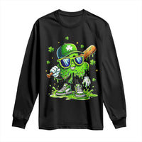 Funny St Patricks Day Clover Baseball Player Gift Long Sleeve Shirt