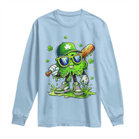 Funny St Patricks Day Clover Baseball Player Gift Long Sleeve Shirt