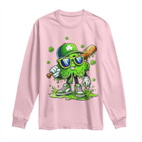 Funny St Patricks Day Clover Baseball Player Gift Long Sleeve Shirt