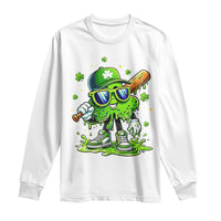 Funny St Patricks Day Clover Baseball Player Gift Long Sleeve Shirt