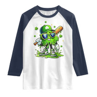 Funny St Patricks Day Clover Baseball Player Gift Raglan Shirt