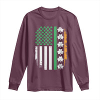 USA Flag With Shamrocks Long Sleeve Shirt St Patricks Day Gift