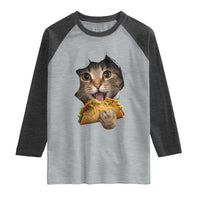 Funny Cat Eating Taco Raglan Shirt Mexican Food Lover Gift