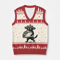 Funny Cinco De Mayo Black Cat With Taco V-Neck Knit Sweater Vest Mexican Food Gift