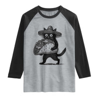 Funny Cinco De Mayo Black Cat With Taco Raglan Shirt Mexican Food Gift
