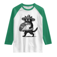Funny Cinco De Mayo Black Cat With Taco Raglan Shirt Mexican Food Gift