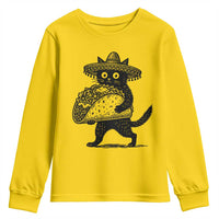 Funny Cinco De Mayo Black Cat With Taco Youth Sweatshirt Mexican Food Gift