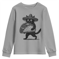 Funny Cinco De Mayo Black Cat With Taco Youth Sweatshirt Mexican Food Gift