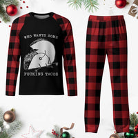 Funny Taco Joke Adult Humor Gift Plaid Pajama Set Who Wants Fucking Tacos