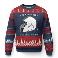 Funny Taco Joke Adult Humor Gift Ugly Christmas Sweater Who Wants Fucking Tacos