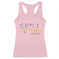 Nurse Heartbeat Rainbow Heart LGBTQ Pride Racerback Tank Top Medical Professional Support