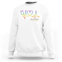 Nurse Heartbeat Rainbow Heart LGBTQ Pride Sweatshirt Medical Professional Support