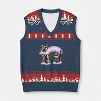 Howling Raccoon LGBTQ Pride V-Neck Knit Sweater Vest Rainbow Trash Panda Support