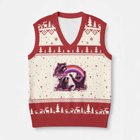 Funny Pink Raccoon Live Laugh V-Neck Knit Sweater Vest Lesbian Pride Month