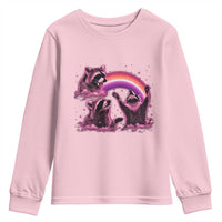Funny Pink Raccoon Live Laugh Youth Sweatshirt Lesbian Pride Month