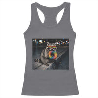 Raccoon Eating Baguette Graphic Racerback Tank Top Humorous Gay Pride Gift
