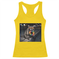 Raccoon Eating Baguette Graphic Racerback Tank Top Humorous Gay Pride Gift