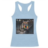 Raccoon Eating Baguette Graphic Racerback Tank Top Humorous Gay Pride Gift