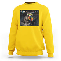 Raccoon Eating Baguette Graphic Sweatshirt Humorous Gay Pride Gift