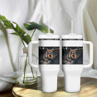 Raccoon Eating Baguette Graphic Tumbler With Handle Humorous Gay Pride Gift