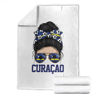 Curacao Soccer Messy Bun Girl Throw Blanket Proud Curacaoan Heritage Gift