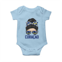 Curacao Soccer Messy Bun Girl Baby Onesie Proud Curacaoan Heritage Gift