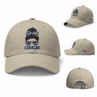 Curacao Soccer Messy Bun Girl Baseball Cap Proud Curacaoan Heritage Gift